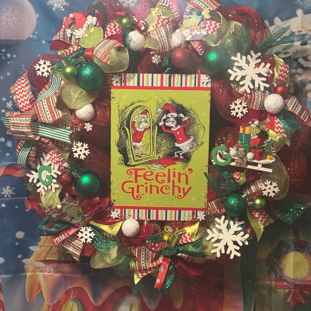 The Grinch “Feeling Grinchy” Christmas holiday door wreath